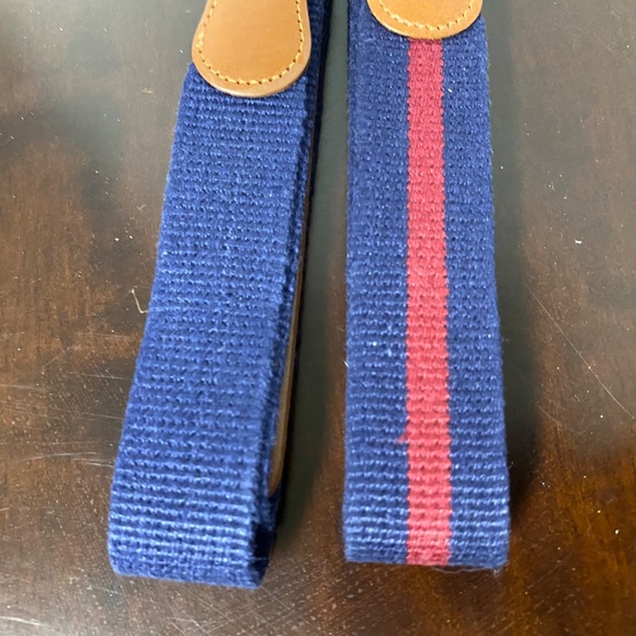 2 Vintage Coach Belts Unisex 36 Navy • Navy/Red Natural Linen & Leather Brass